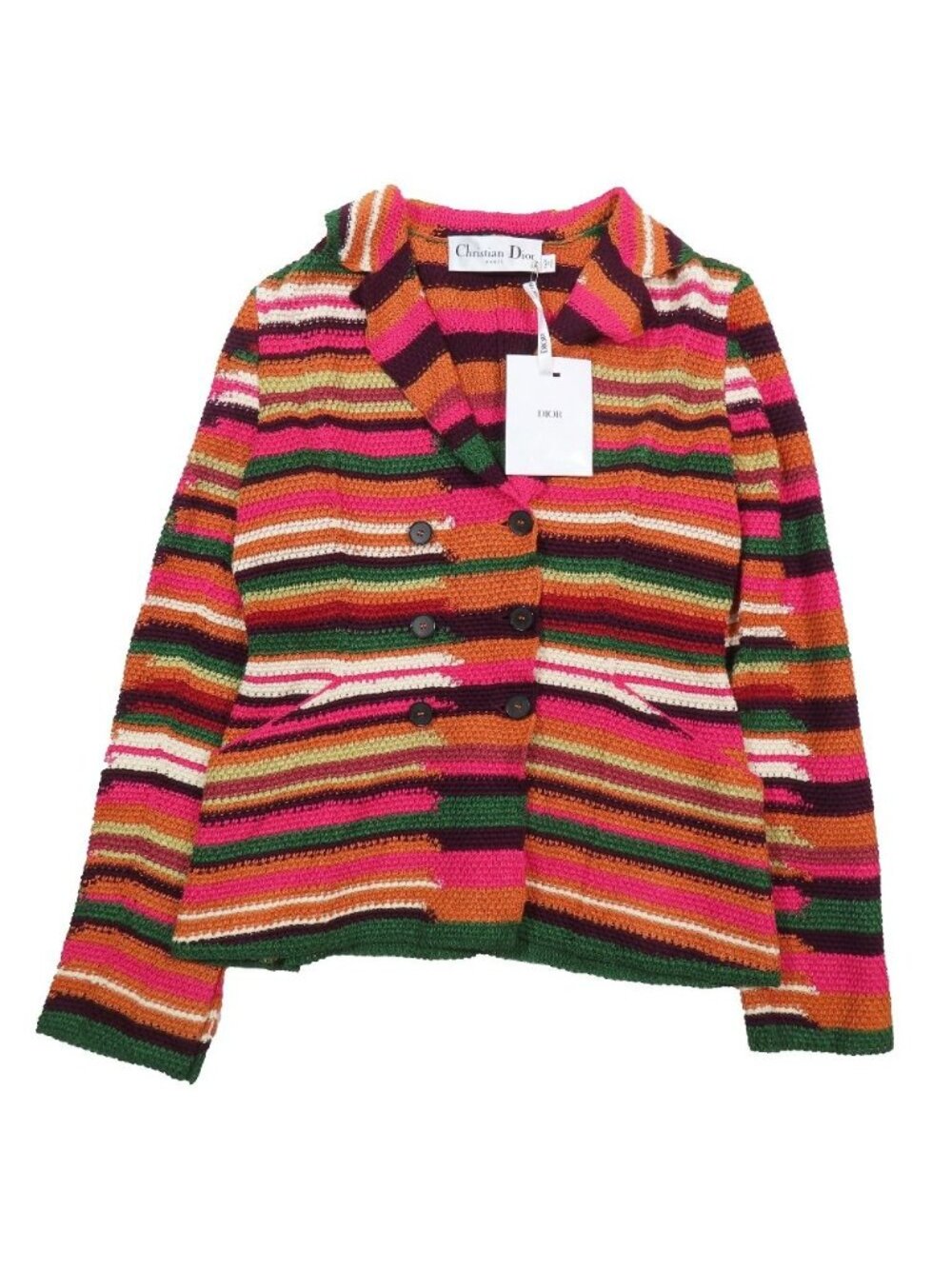 Dior Linen Cotton Knit Double Jacket Blazer Cardigan Pink Multi